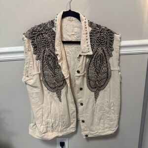 POL Cream Studded Embellished Men's Vest